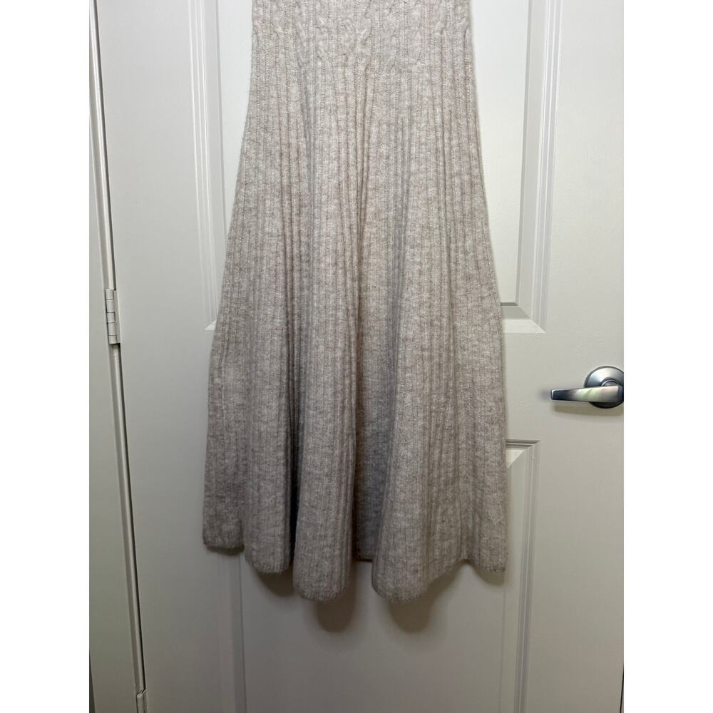 Altar’d State Sz L Knit Maxi Dress Oatmeal Beige Cable Knit Pleated Cap Sleeve - Picture 6 of 10